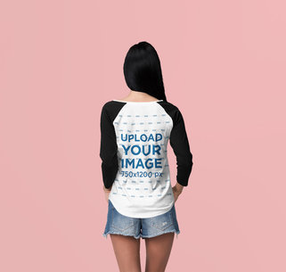 Back View of a Woman with a Raglan Long Sleeve Tee at a Studio