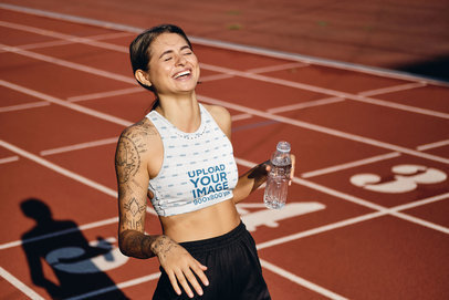 Sports Bra Mockup of a Woman in a Running Track 