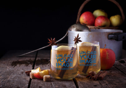 Mockup of Two Bulked Wine Glasses Featuring Cinnamon Sticks 36733-r-el2