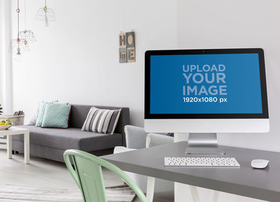 iMac Mockup Featuring a Minimalist Living Room