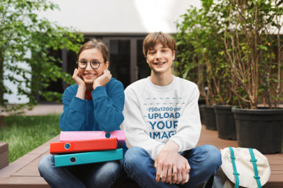 Sweatshirt Mockup Featuring Two Smiling Teenagers 