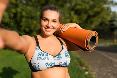 Selfie Mockup of a Woman Wearing a Plus Size Sports Bra 34737-r-el2