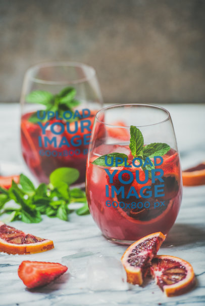 Mockup of Two Bulked Wine Glasses Featuring Grapefruit Slices 36825-r-el2