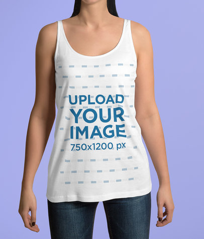 Cropped Face Mockup of a Woman Wearing a Tank Top Against a Colored Backdrop 