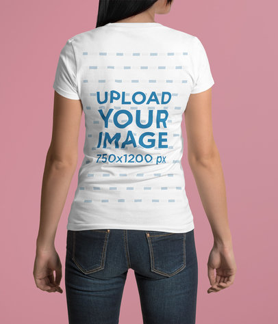 Back-View T-Shirt Mockup of a Woman in a Studio