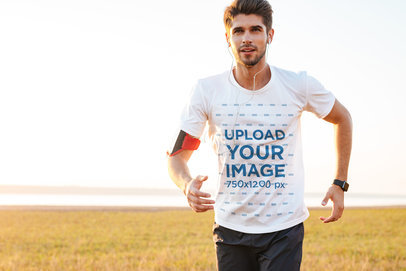 Mockup Featuring a Man Running with an Activewear T-Shirt 