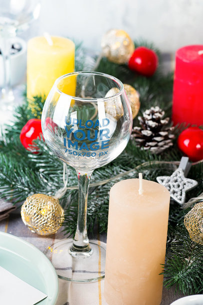 Wine Glass Mockup Featuring a Christmas Ornaments Setting 36849-r-el2