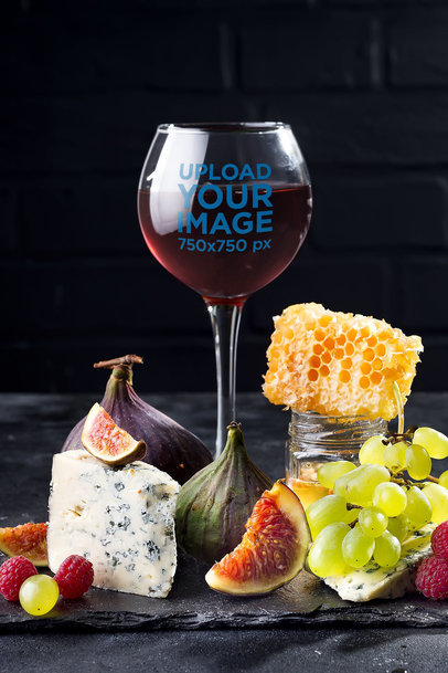 Mockup of a Wine Glass Featuring a Refined Selection of Berries and Cheese 36846-r-el2