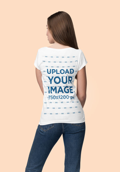 Back View Mockup of a Young Serious Woman Wearing a T-Shirt