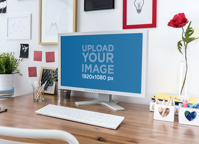 Mockup of a Computer on a Well Organized Home Office Desk