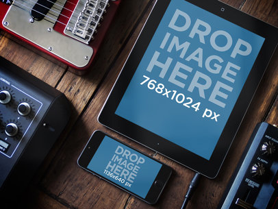  Mockup Featuring an iPhone 5 and and an iPad at a Music Studio