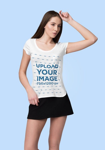 Tee Mockup of a Woman with a Hand on Her Head
