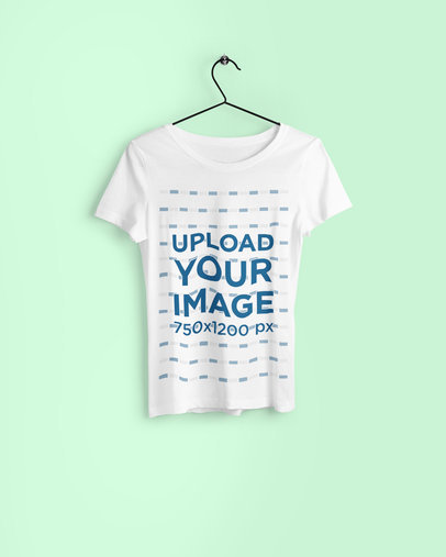 Minimal Mockup of a Customizable Tee on a Dark Metal Hanger 