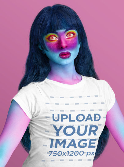 T-Shirt Mockup Featuring a Woman with Body Paint 36771