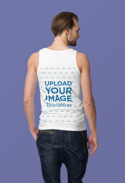 Back View Mockup of a Bearded Man Wearing a Tank Top at a Studio 