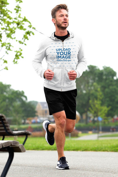 Mockup of a Fit Man Wearing a Full-Zip Hoodie While Jogging 34083-r-el2