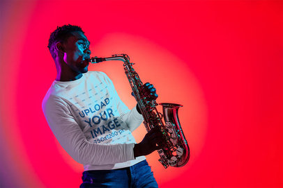 Long-Sleeve Tee Mockup of a Man Playing the Saxophone 37030-r-el2