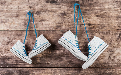 Mockup of Two Pairs of Sneakers Hanged on a Wall 36513-r-el2