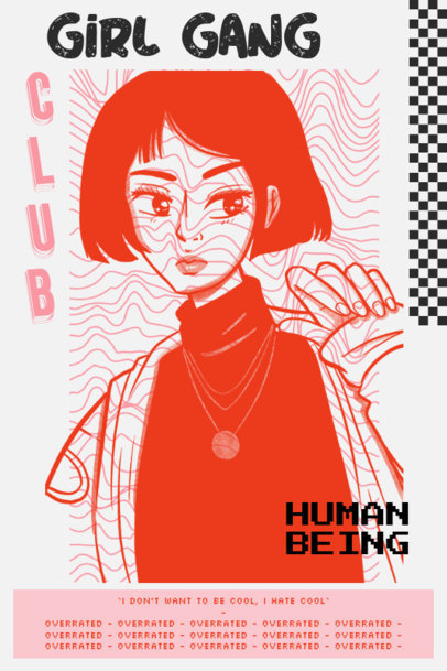 Acid-Style Poster Template with an Uncool Girl Illustration 2572g