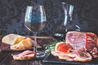 Mockup of a Wine Glass Surrounded by Food