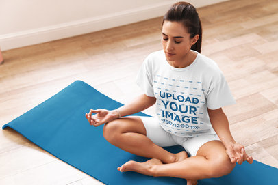 T-Shirt Mockup of a Focused Woman Meditating 34433-r-el2