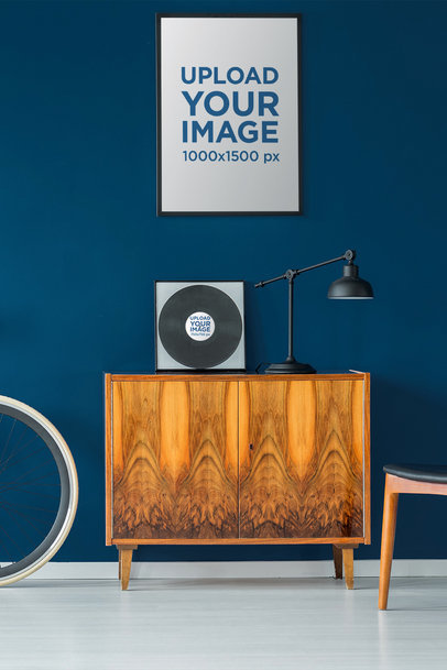 Home Decor Mockup Featuring a Customizable Poster and a Vinyl 36960-r-el2