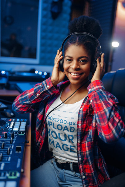 T-Shirt Mockup Featuring a DJ with Headphones 36968-r-el2