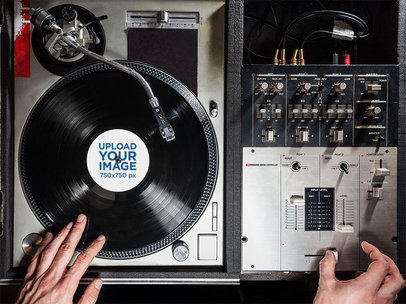 Mockup of a Vinyl Record on a DJ's Turntable 4527-el1