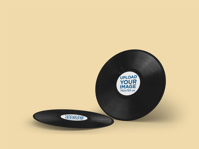 Mockup of Two Vinyl Records Against a Customizable Background 