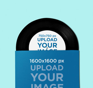 Mockup Featuring a Vinyl Record and Its Cover Against a Plain Color Backdrop 36685-r-el2