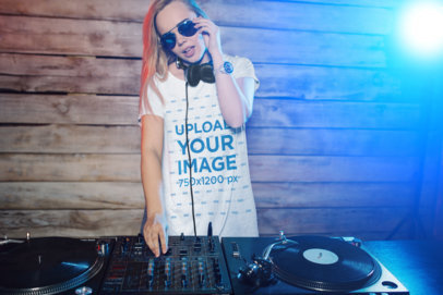 T-Shirt Mockup Featuring a Woman DJing with a turntable 37025-r-el2