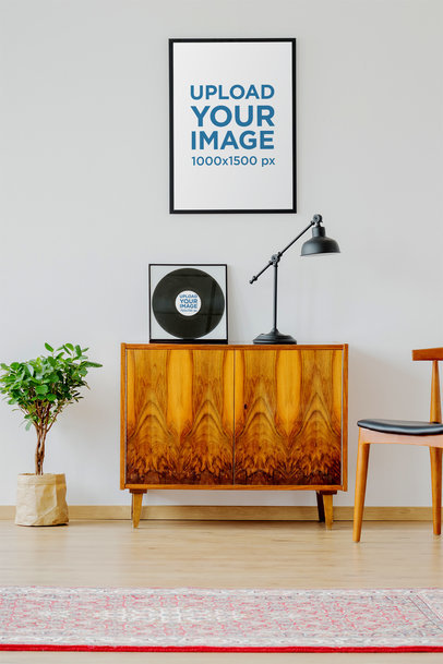 Mockup of a Framed Poster and a Vinyl Record on a Modern Studio 36959-r-el2