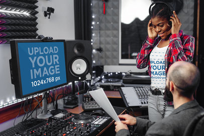 T-Shirt Mockup Featuring a Computer in a Recording Studio 37153-r-el2