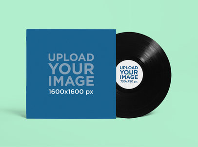Mockup Featuring a Vinyl Record and Its Cover Placed Against a Solid Color Backdrop 4533-el1