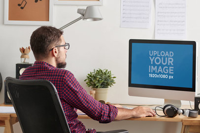 Mockup of a Musician Using an iMac