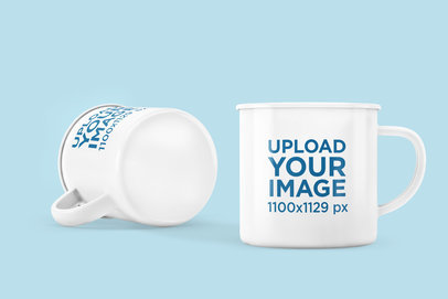 Mockup Featuring Two Enamel Mugs Placed on a Colored Surface
