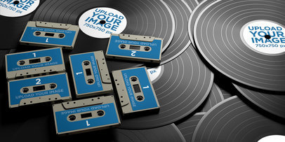 Mockup of a Bunch of Vinyl Discs and Cassette Tapes 36689-r-el2