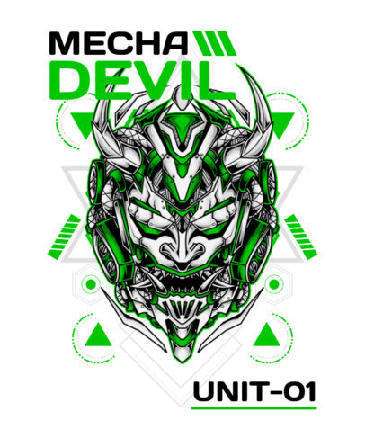 T-Shirt Design Template with Evil Mecha Characters