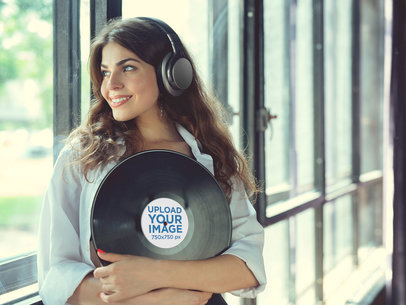 Vinyl Record Mockup Featuring a Smiling Woman 36723-r-el2