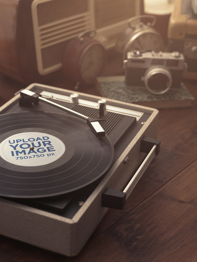 Vintage-Looking Mockup of a Vinyl Record Placed on a Turntable 36911-r-el2