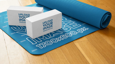 Mockup of Two Yoga Blocks over an Exercise Mat