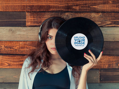 Mockup of a Woman Posing with a Vinyl Record 36729-r-el2