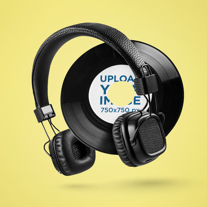 Mockup Featuring a Vinyl Record Floating by a Pair of Headphones 36669-r-el2