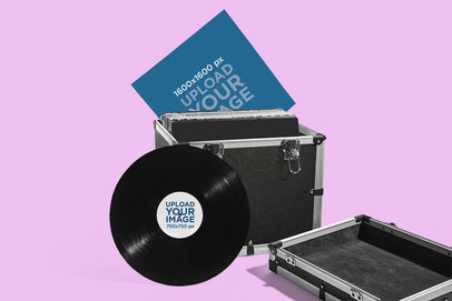 Mockup of a Vinyl Record in a DJ's Equipment Case 4534-el1