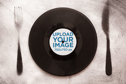 Mockup of a Vinyl Record Set as a Dish with Cutlery Items 36929-r-el2