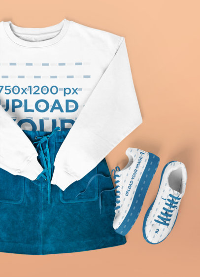 Sneakers Mockup Featuring a Flat-Laid Women's Outfit