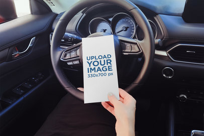 Mockup of a Woman Reading a Flyer in Her Car