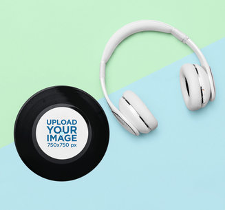 Mockup of a Vinyl Record Placed Next to Some Headphones 36717-r-el2