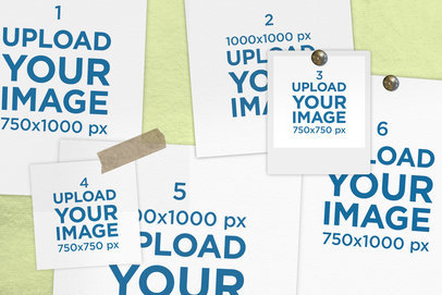 Mood Board Mockup Featuring Some Pinned Polaroid Frames