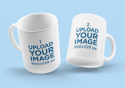 Mockup Featuring a Pair of Coffee Mugs Against a Colored Backdrop 